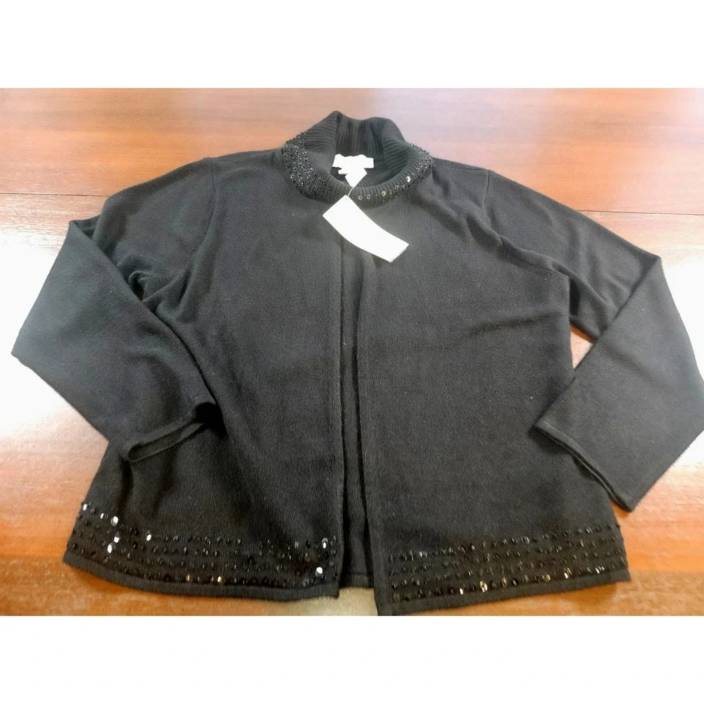 Norton Cardigan Built in Sweater Sequin Women Size XL Black‎ New With Tags - Picture 2 of 8
